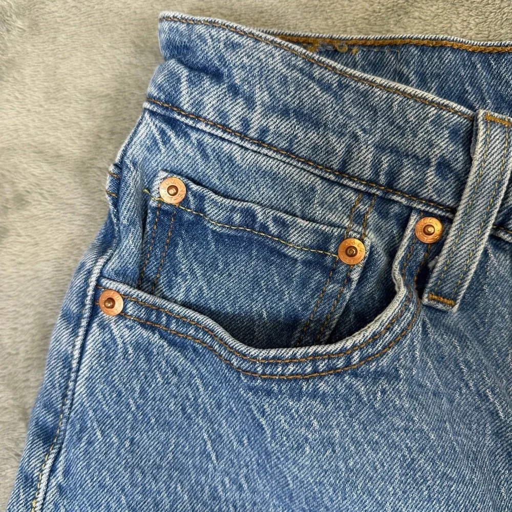 Levis 501 Original High Waisted Denim Shorts Blue Medium Wash Button Fly Size 24